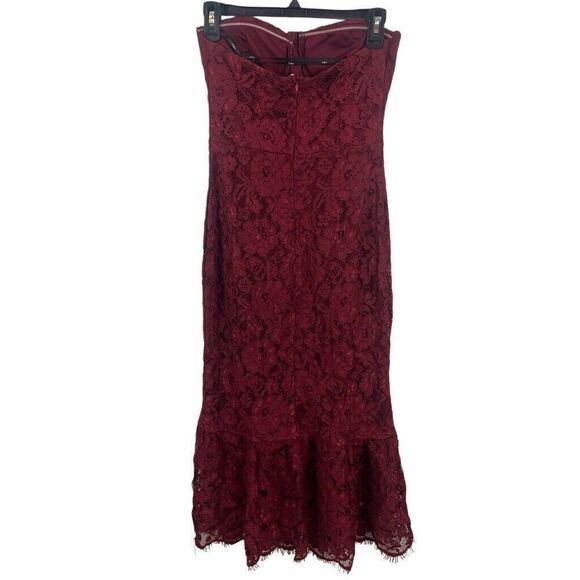 NWT Lulu's Divine Nights Burgundy Lace Strapless Midi Mermaid Dress Size M - Picture 1 of 10
